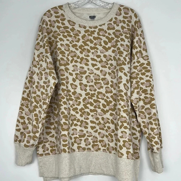 Aerie Womens Oversized Desert Leopard Side Slit Pullover Sweatshirt Size L - Picture 4 of 15